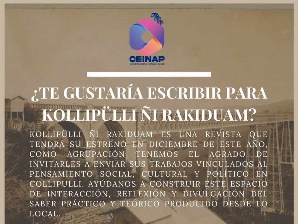 Llamado abierto a publicar en el primer volumen de la revista Kollipülli Ni Rakiduam.